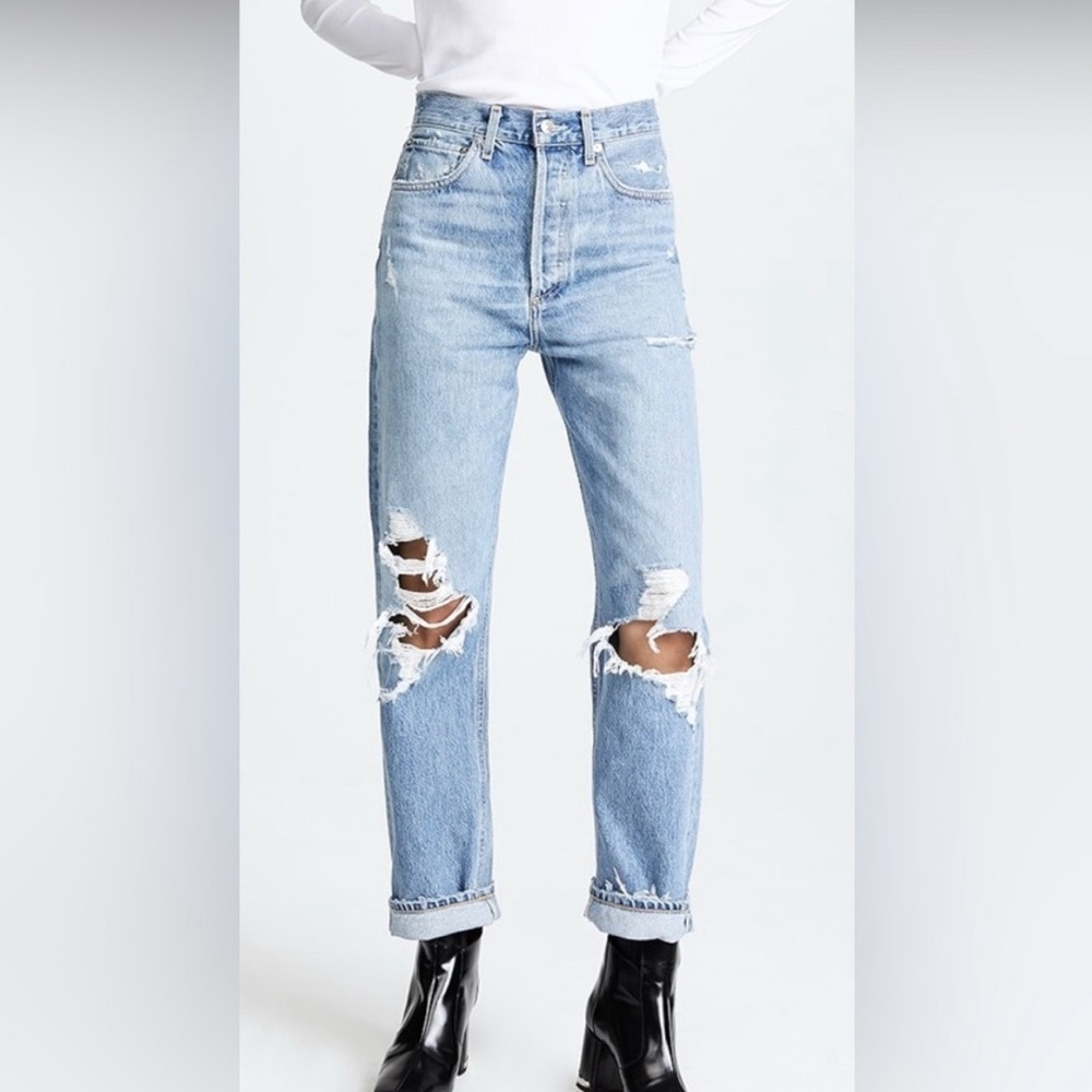 Agolde 90’S Mid-Rise Loose Fit Pinch Waist Distressed Organic Cot jean, size 25